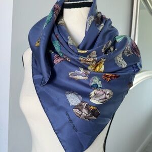 Hermes Blue Silk Scarf with Colorful Patterns